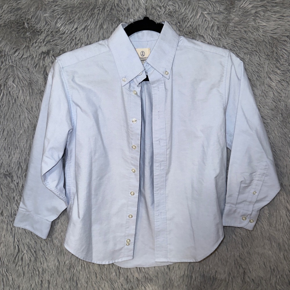 Lands' End Kids Blue Button Down Shirt Oxford 3/4 Sleeve Casual Top